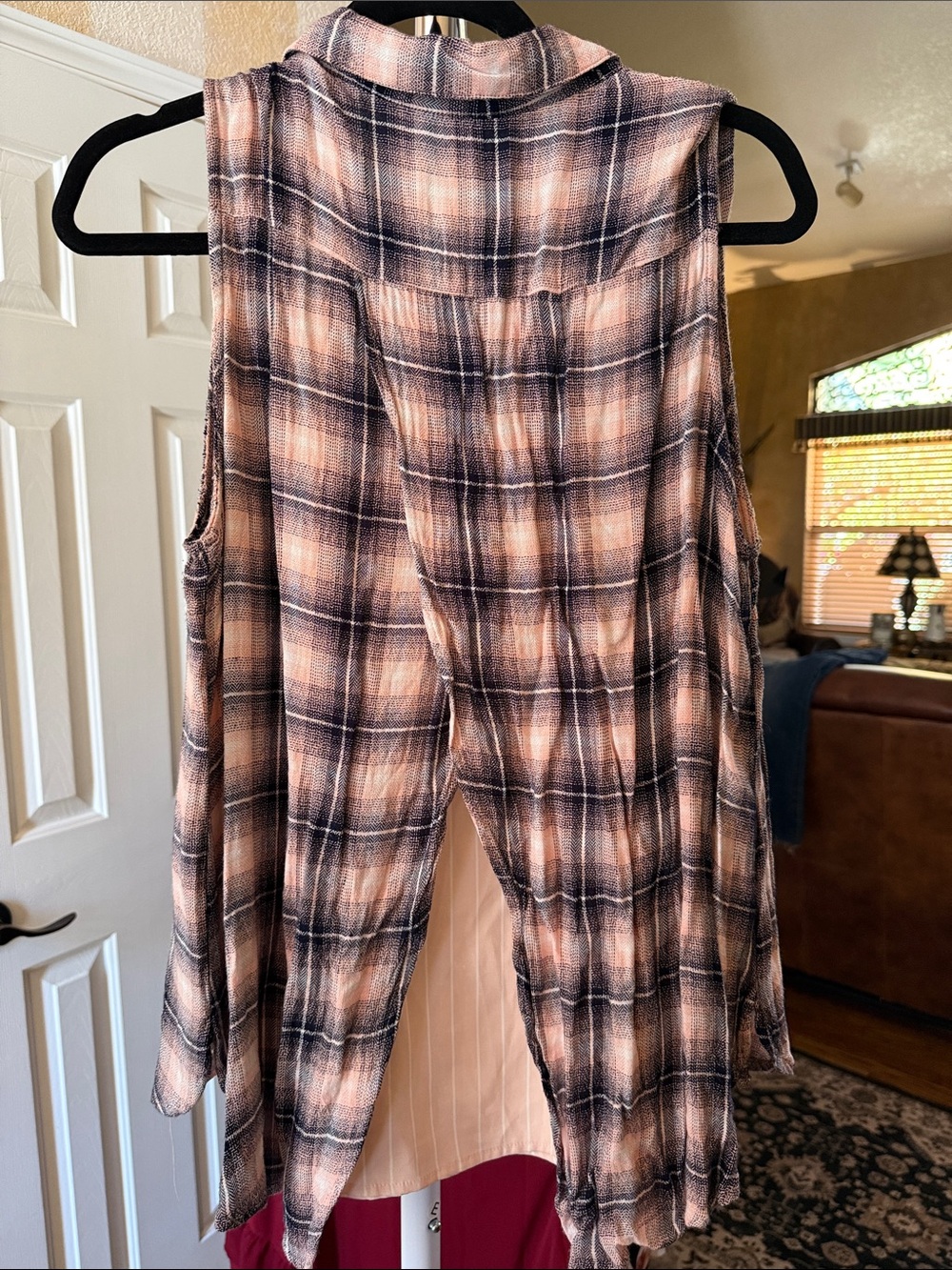 Stoosh Pink Cream Plaid Layered Tank Top - Picture 2 of 3
